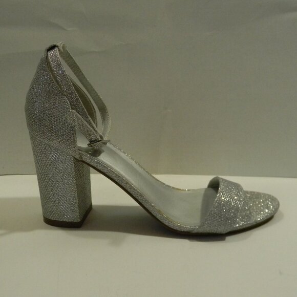 Sparkly Silver High Heel Strappy Sandal Women 8 Chunky Heel HOCO Bridesmaid - Picture 3 of 6